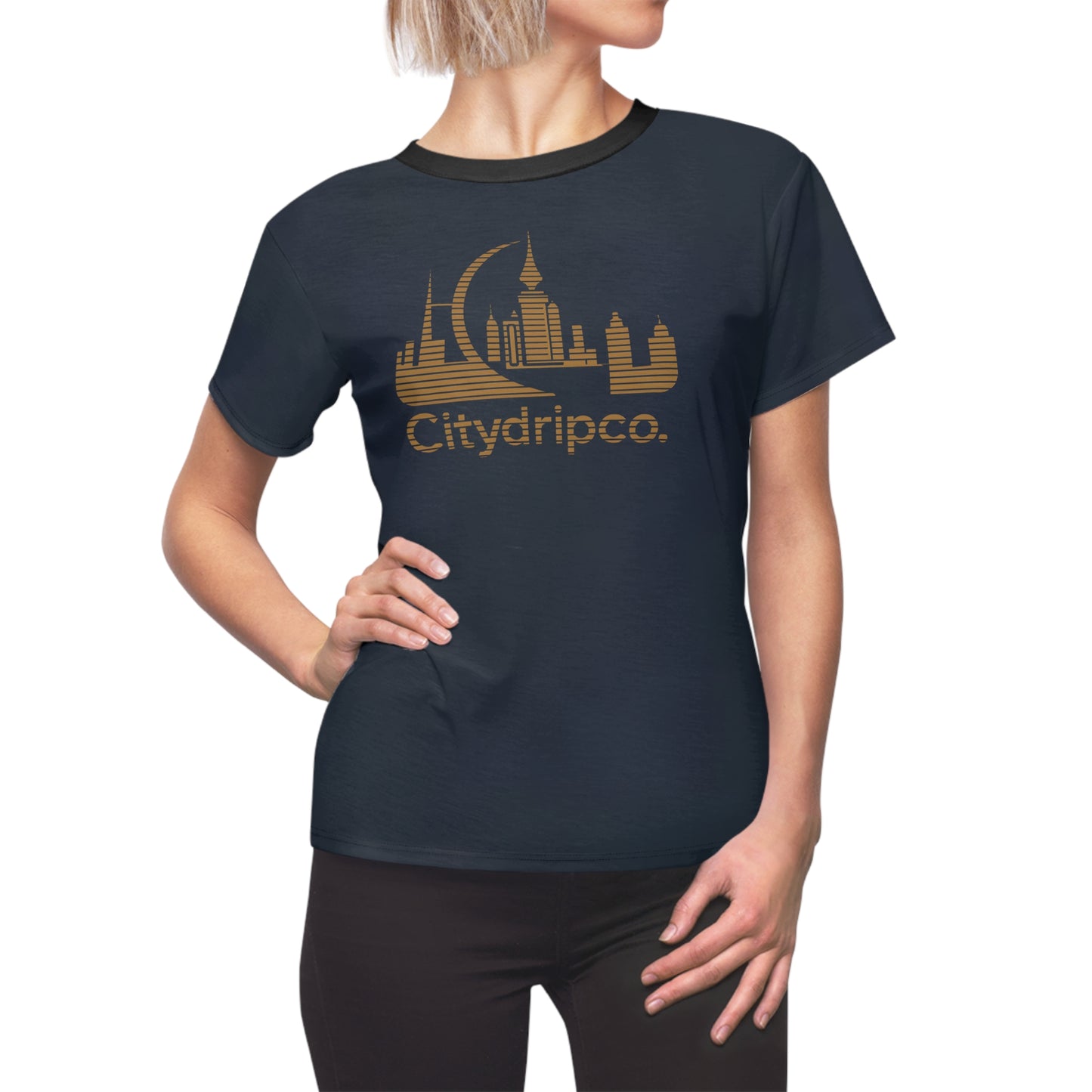 A Citydripco. Blue and Tan Tee, Women's Casual Wear, Graphic T-Shirt, Gift for Urban Lovers, Fashion for City Explorers