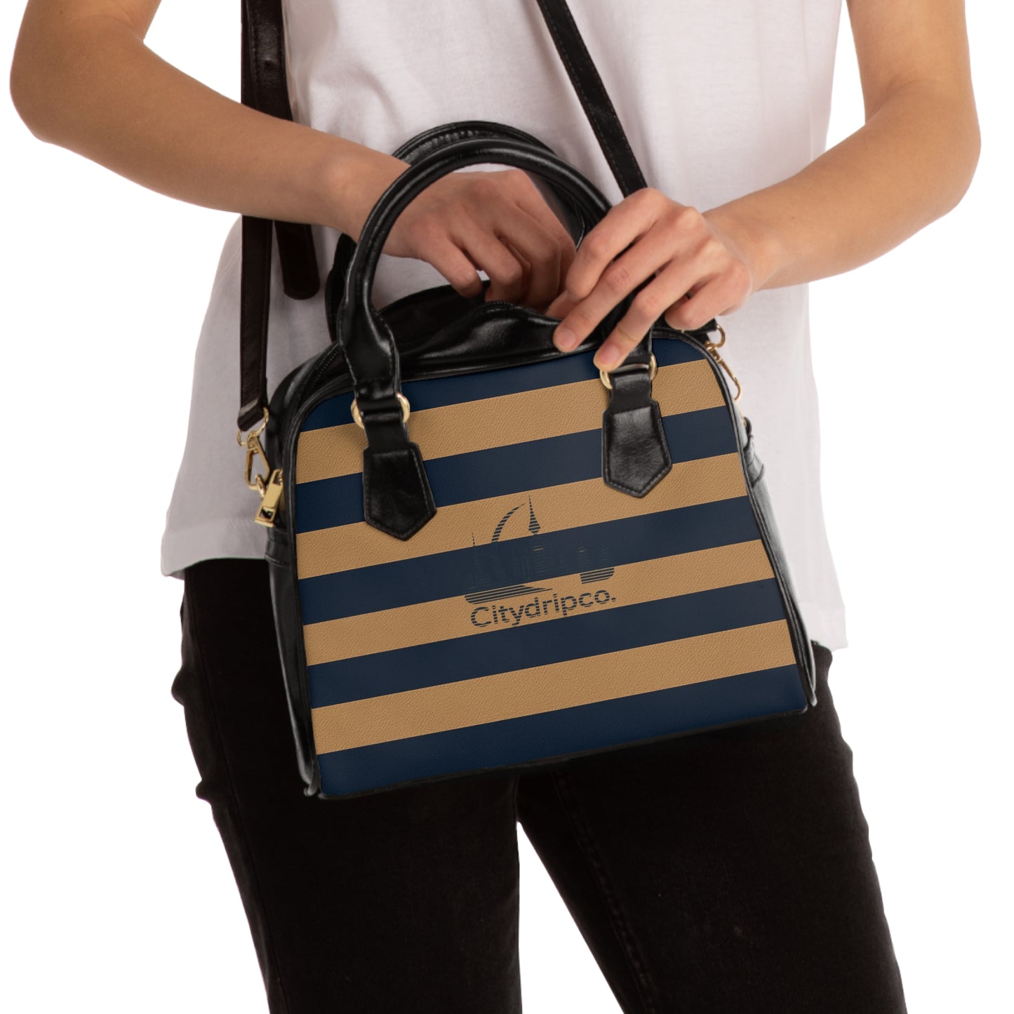 A Citydripco. Striped Shoulder Handbag - Chic Urban Tote for Daily Use, Perfect Gift for Travel, Shopping, or Everyday Style