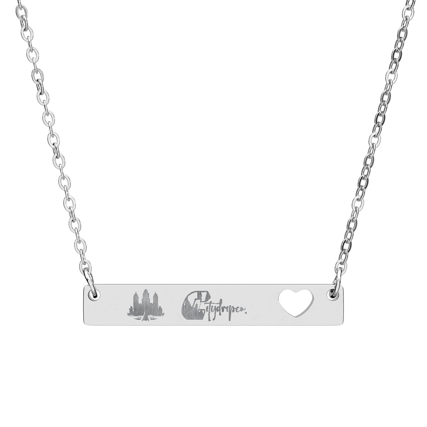 Citydripco. Cutout Heart Bar Necklace — Engravable Heart Cut-Out Bar Pendant