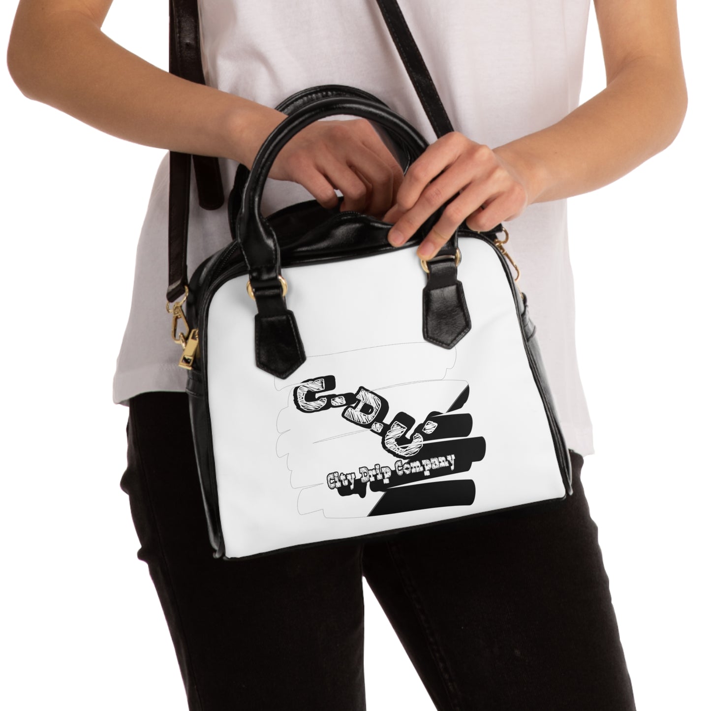 Citydripco. Signature Black and White Shoulder Handbag with Urban Design | Chic Everyday Accessory