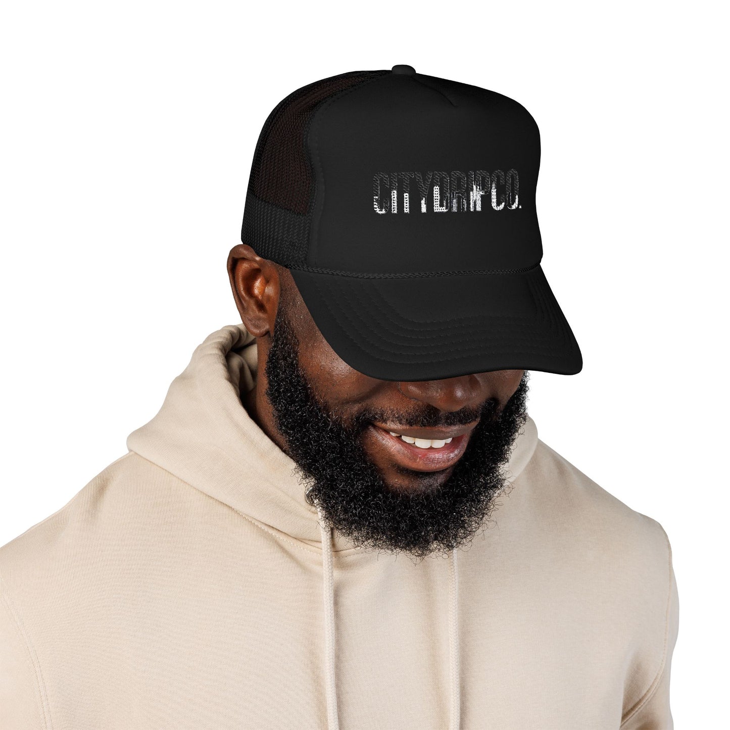 A Citydripco. Embroidered Foam Trucker Hat - Stylish City Vibe Cap for Outdoor Adventures, Gifts for Him, Summer Festivals, Everyday Wear, Trendy Hat