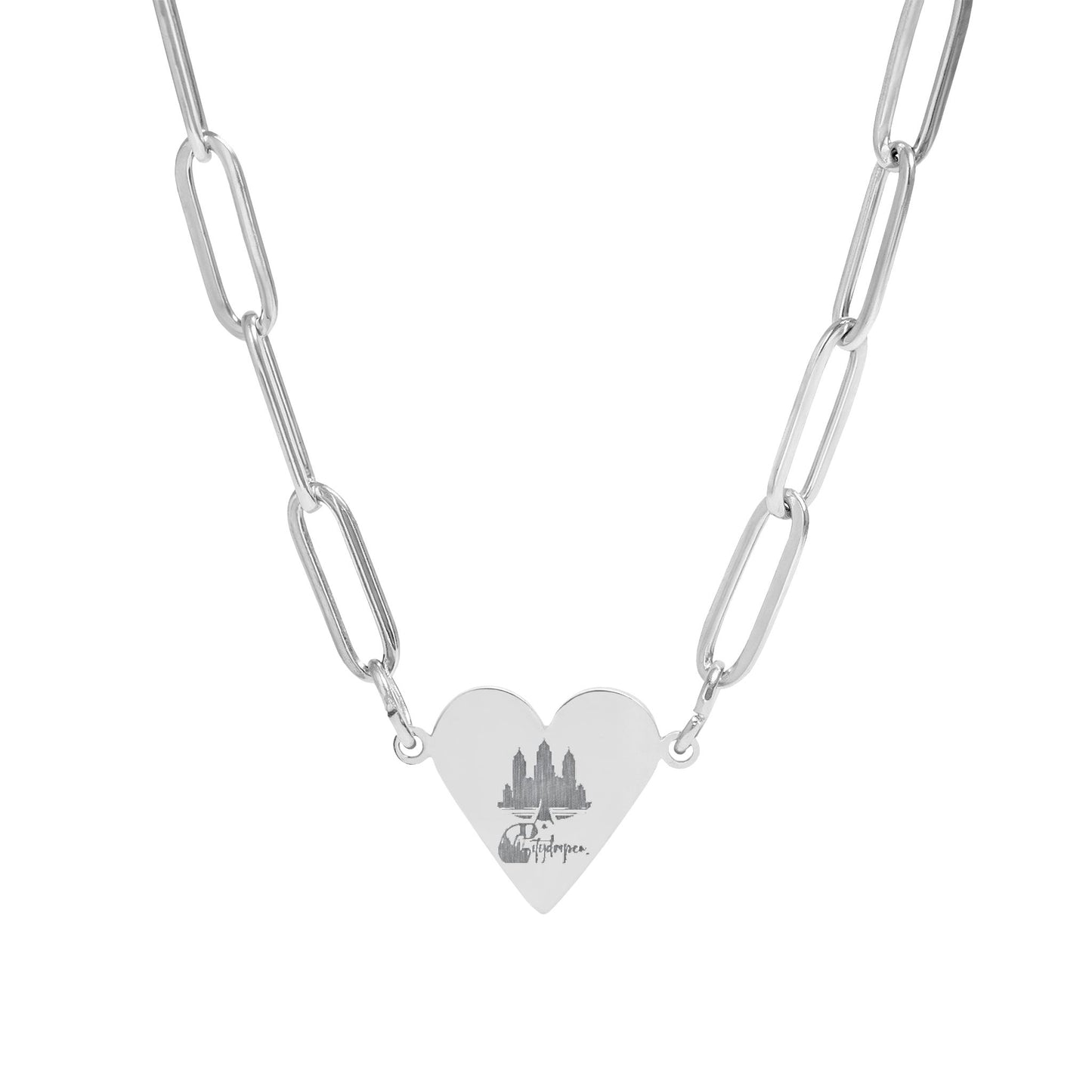 Citydripco. Paperclip Heart Necklace — Engravable Heart Pendant Chain (Gold or Silver)