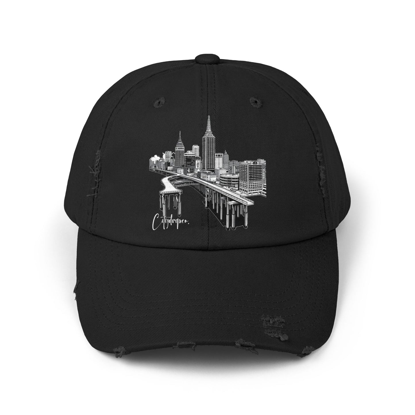 A Citydripco. Bridge Drip Distressed Cap for Everyday Wear, Casual Black Hat, Trendy Gift for Him or Her, Summer Accessory, Party Headwear