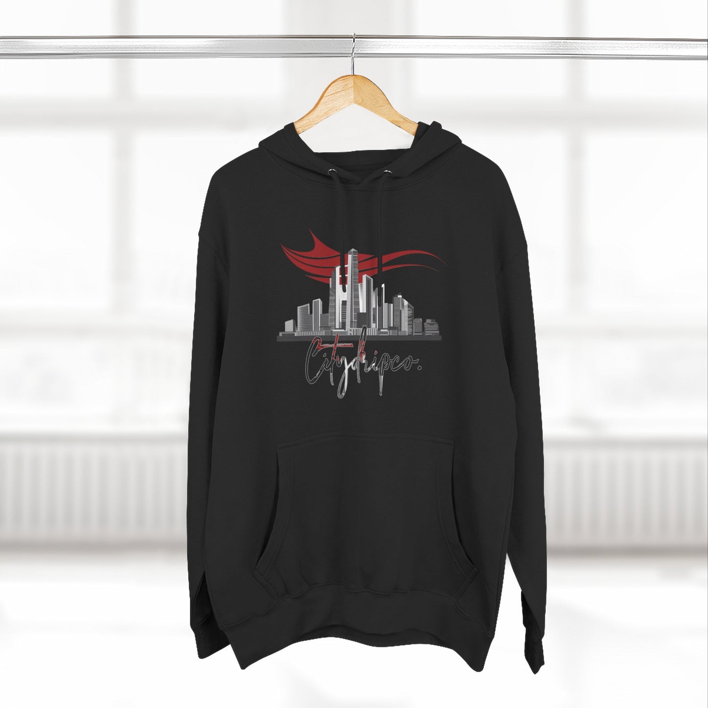 Citydripco. American Fleece Hoodie, Cozy Streetwear, Stylish Gift for Him/Her, Cityscape Design, Perfect for Casual Looks, Everyday Wear
