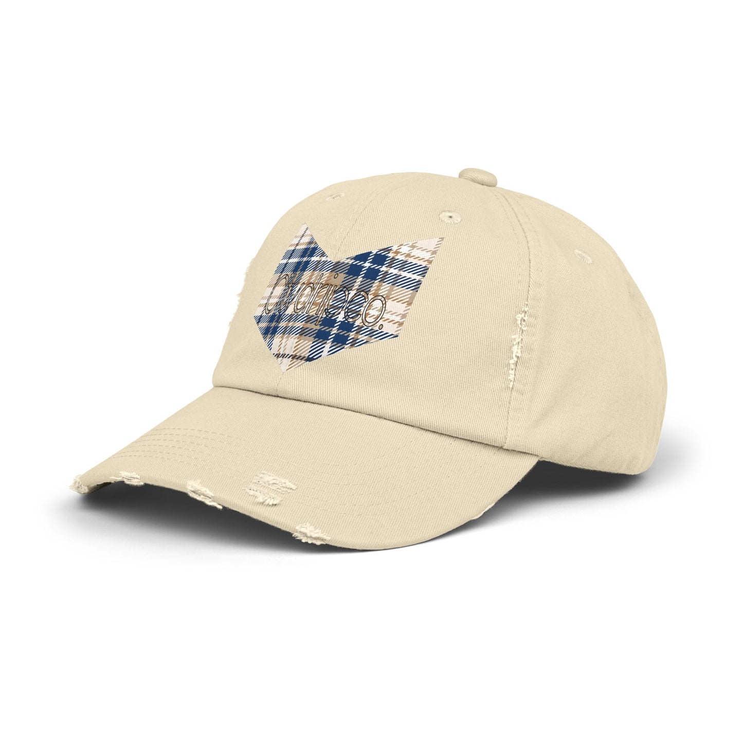 Citydripco. Plaidly Blue Unisex Distressed Cap with Plaid Design - Casual Chic Headwear for Everyday Style