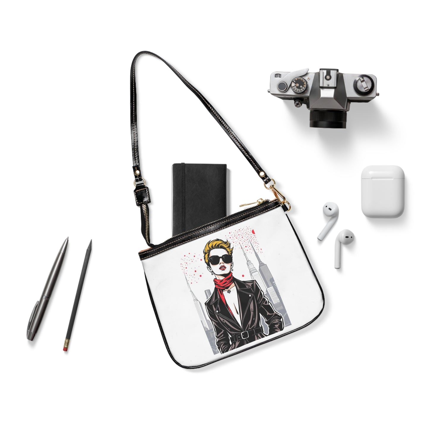 City Chic Small Shoulder Bag with Fashion Illustration