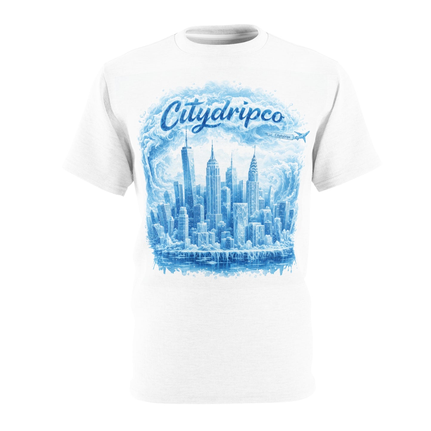 Cityscape Graphic Tee — "Citydripco" Blue Skyline T‑Shirt