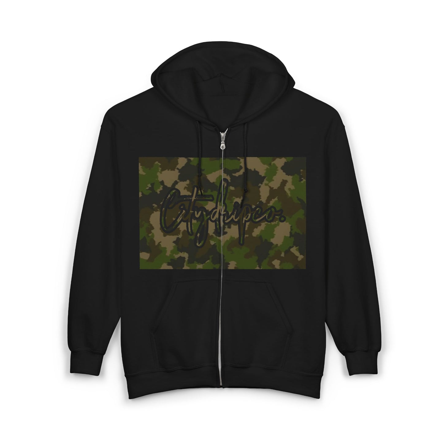 Citydripco. Camouflauge Graphic Zip Hoodie, Trendy Casual Wear, Unisex Fashion, Comfortable Layering, Outdoor Adventures, Gift for Nature Lovers