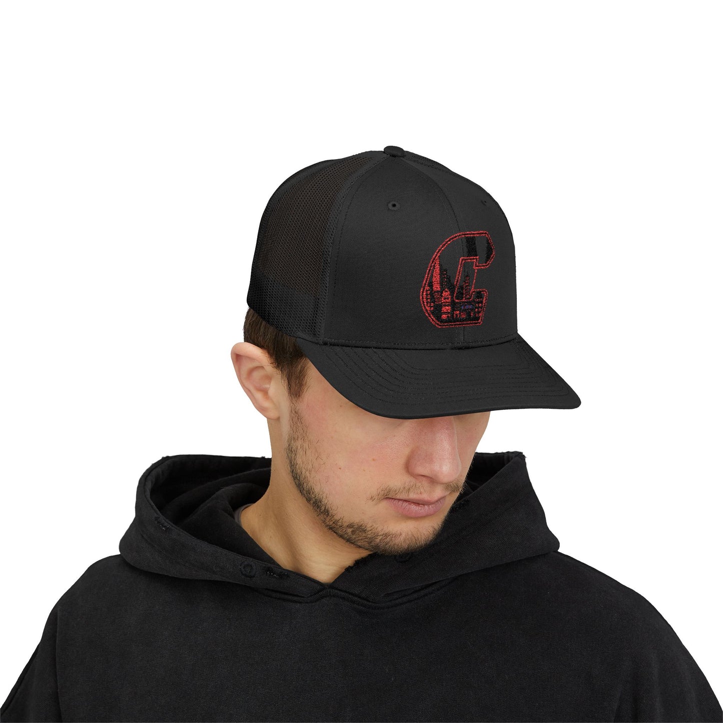 A Citydripco. City C Snapback Trucker Cap with Glitter Lettering, Customizable Cap for Sports, Casual Wear, Gifts, Outdoor Activities