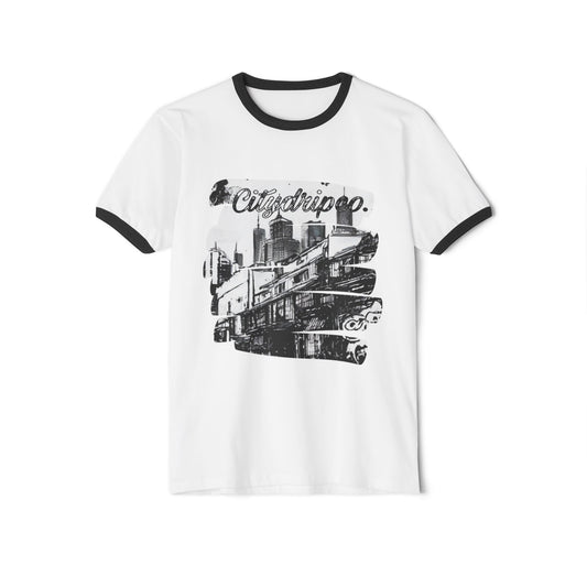 Citydripco. Urban Grafitti Unisex Cotton Ringer T-Shirt - Cityscape Design