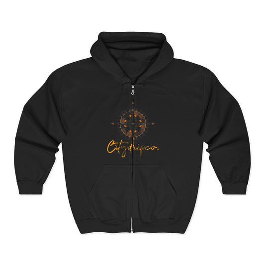 Citydripco. Stylish Zipped Compass Hoodie for Cozy Comfort, Astrology Design for Astrology Lovers, Perfect for Casual Wear, Gifts, Meditation