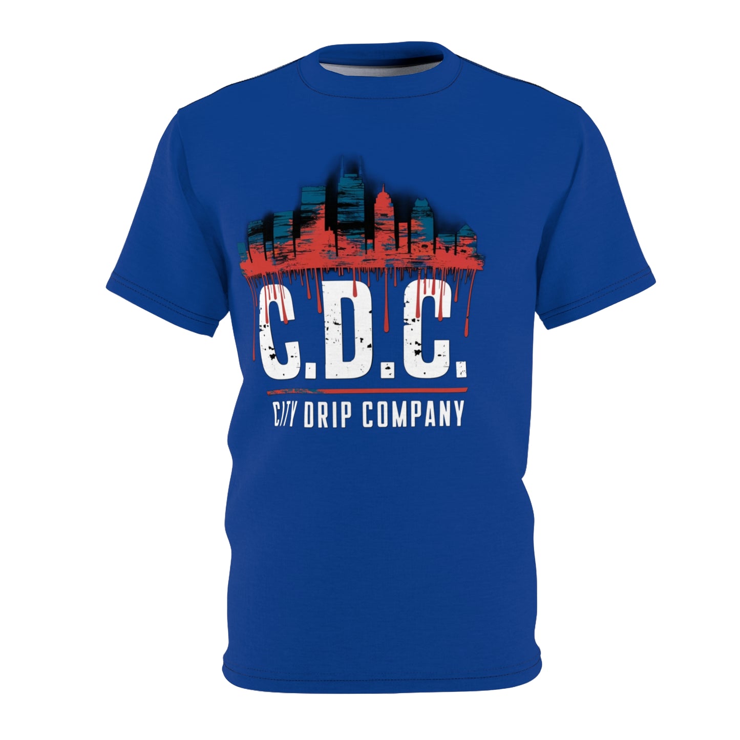 Mens Citydripco. Red & Blue City Urban Drip Graphic Tee - City Drip Company Design, Unisex Style