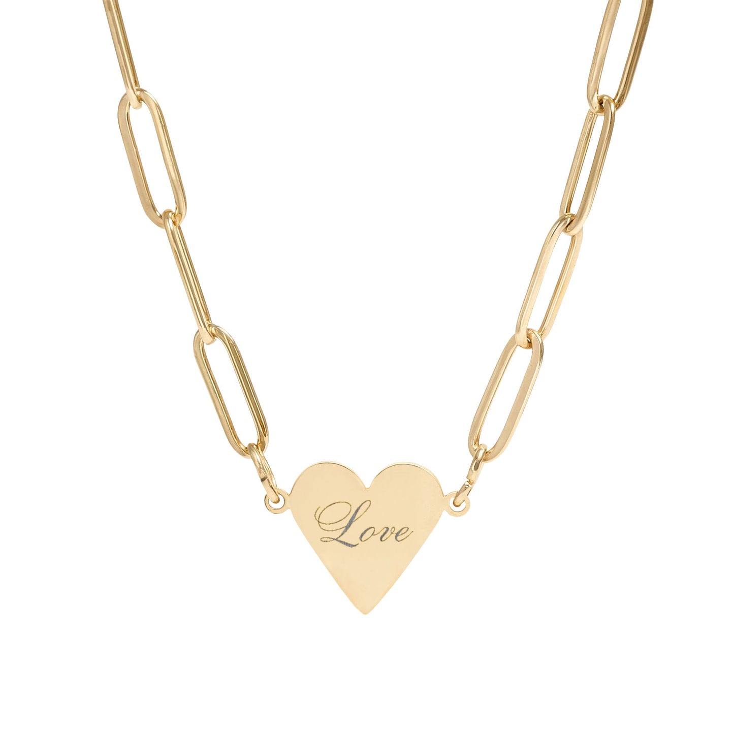 Citydripco.  Love Paperclip Heart Necklace — Engravable Heart Pendant Chain (Gold or Silver)