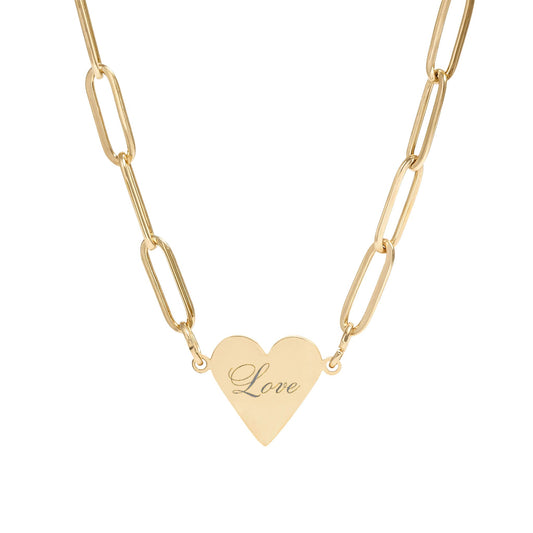Citydripco.  Love Paperclip Heart Necklace — Engravable Heart Pendant Chain (Gold or Silver)