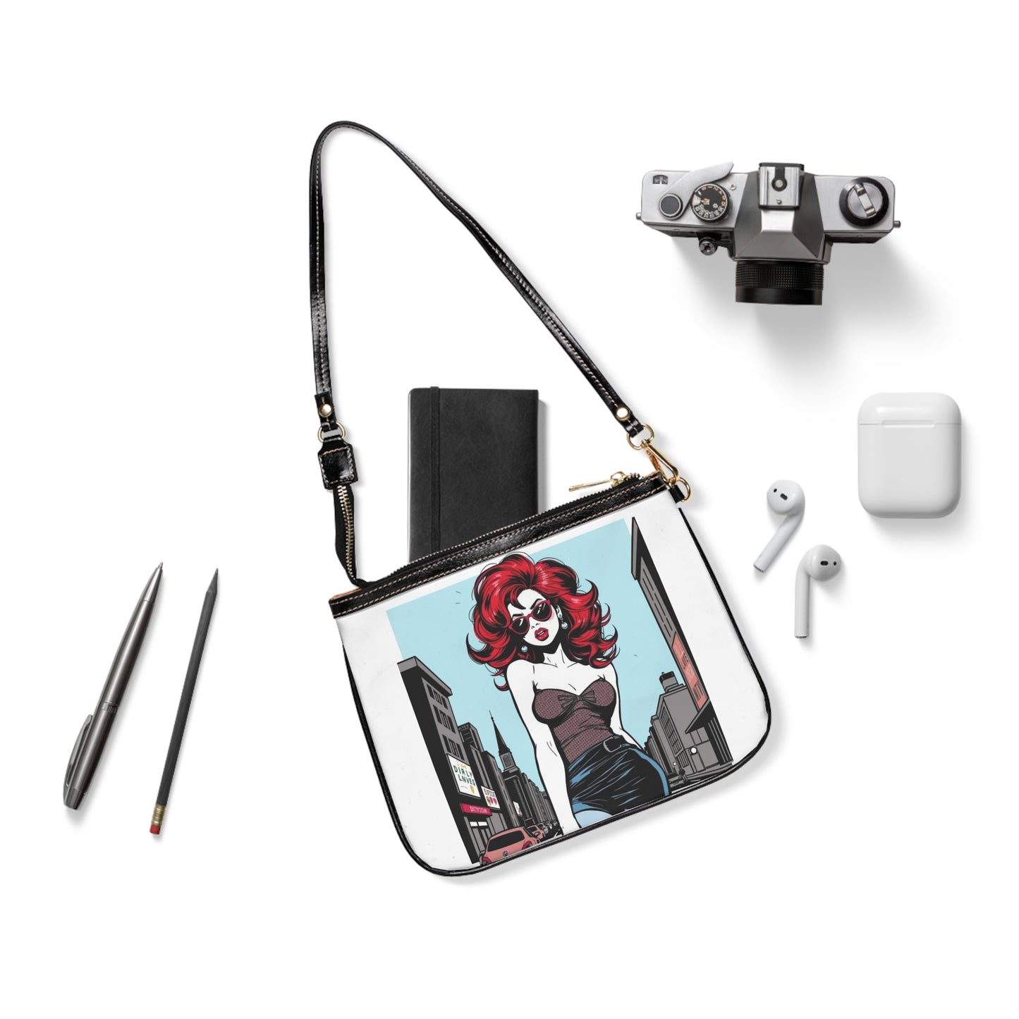 Retro Glam Small Shoulder Bag - Stylish Handbag with Chic Illustration