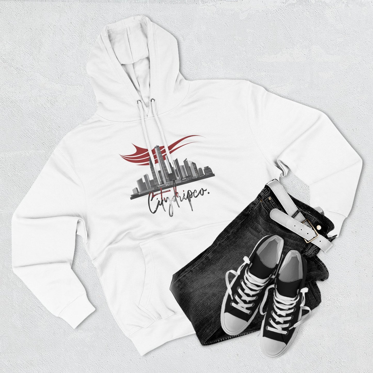 Citydripco. American Fleece Hoodie, Cozy Streetwear, Stylish Gift for Him/Her, Cityscape Design, Perfect for Casual Looks, Everyday Wear