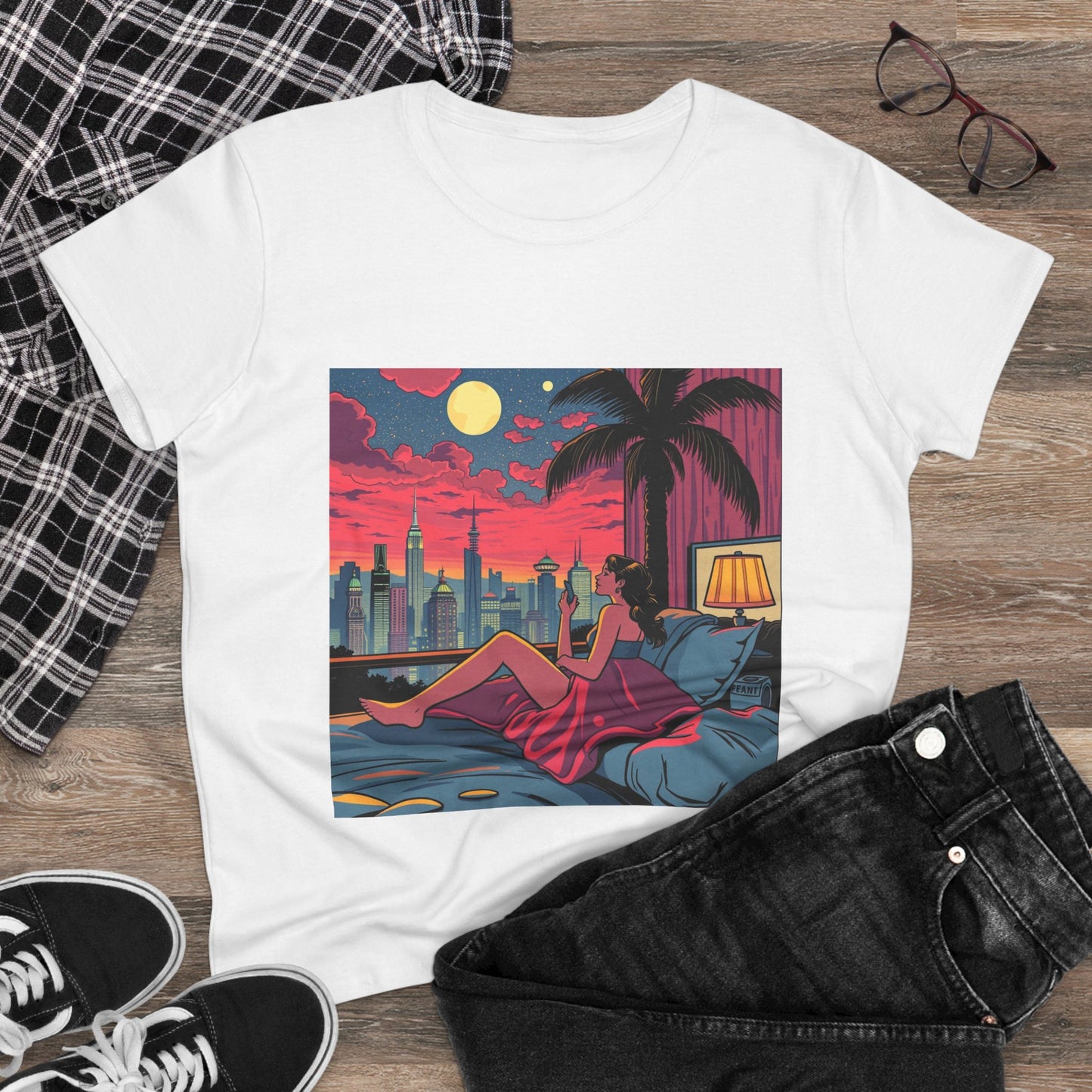 Retro Sunset Cityscape Women's Cotton Tee