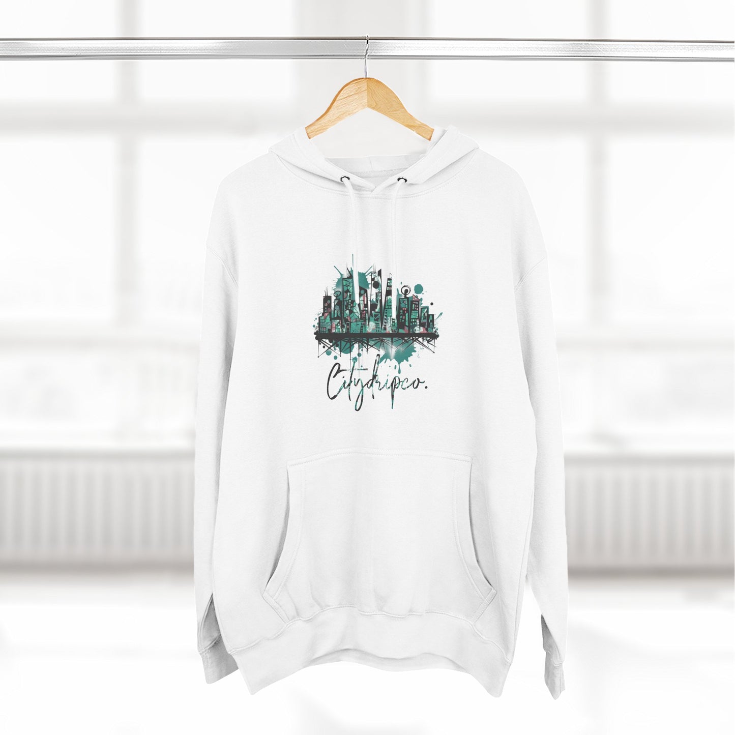 Citydripco. Splash City Fleece Hoodie, Urban Hoodie, Cozy Sweatshirt, Cityscape Apparel, Trendy Gift, Casual Wear for All Occasions