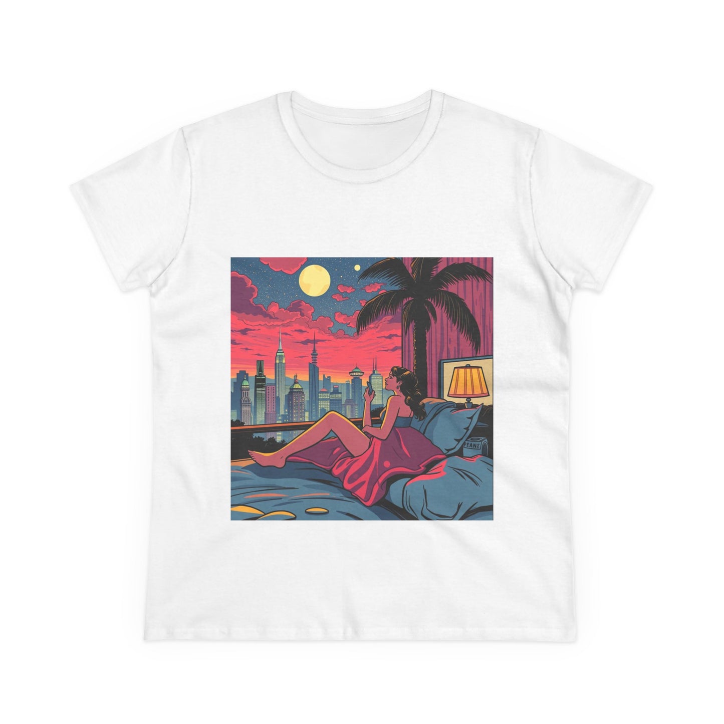 Retro Sunset Cityscape Women's Cotton Tee