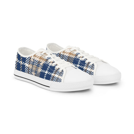 Citydripco. Plaidly Blue Stylish Men's Low Top Sneakers - Casual Comfort, Everyday Use, Fashionable Footwear, Perfect Gift for Him, Fall Style