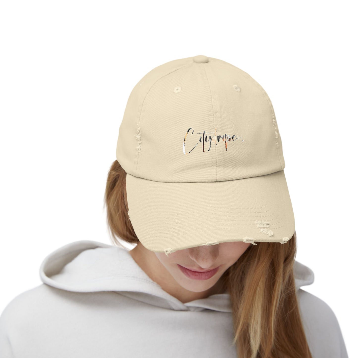 Citydripco. Uptown Urban Cityscape cursive Script Distressed Cap - Stylish Unisex Hat, Casual Fashion, Gift for Him or Her, Everyday Wear, Outdoor Adventures