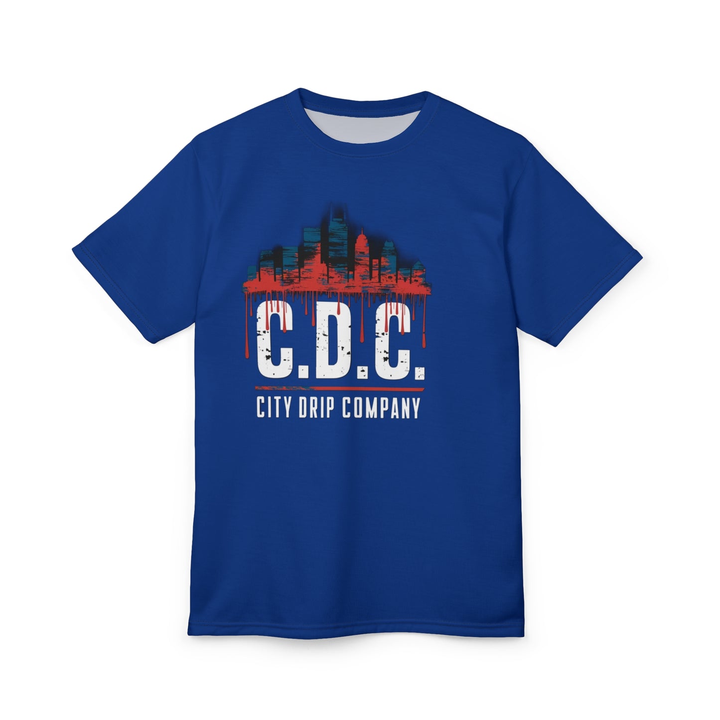 Mens Citydripco. Red & Blue City Urban Drip Graphic Tee - City Drip Company Design, Unisex Style