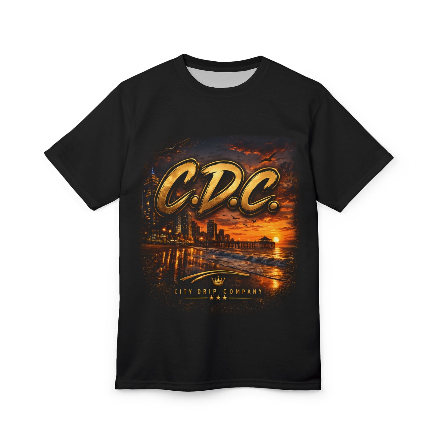 A C.D.C. Skyline Cityscape Tee — City Drip Company Sunset Graphic T-Shirt