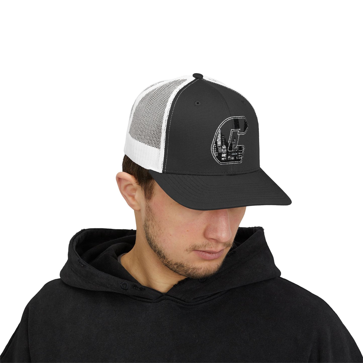 A Citydripco. City C Snapback Trucker Cap with Custom Letter Design, Outdoor Cap, Gift for Him, Casual Hat, Adjustable Baseball Cap