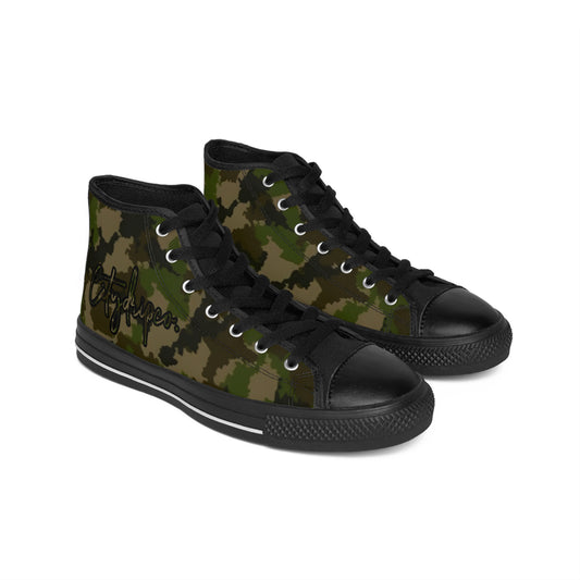 Citydripco. Camouflage High-Top Sneakers, Urban Street Style, Casual Footwear, Unique Gifts for Men, Stylish Everyday Shoes