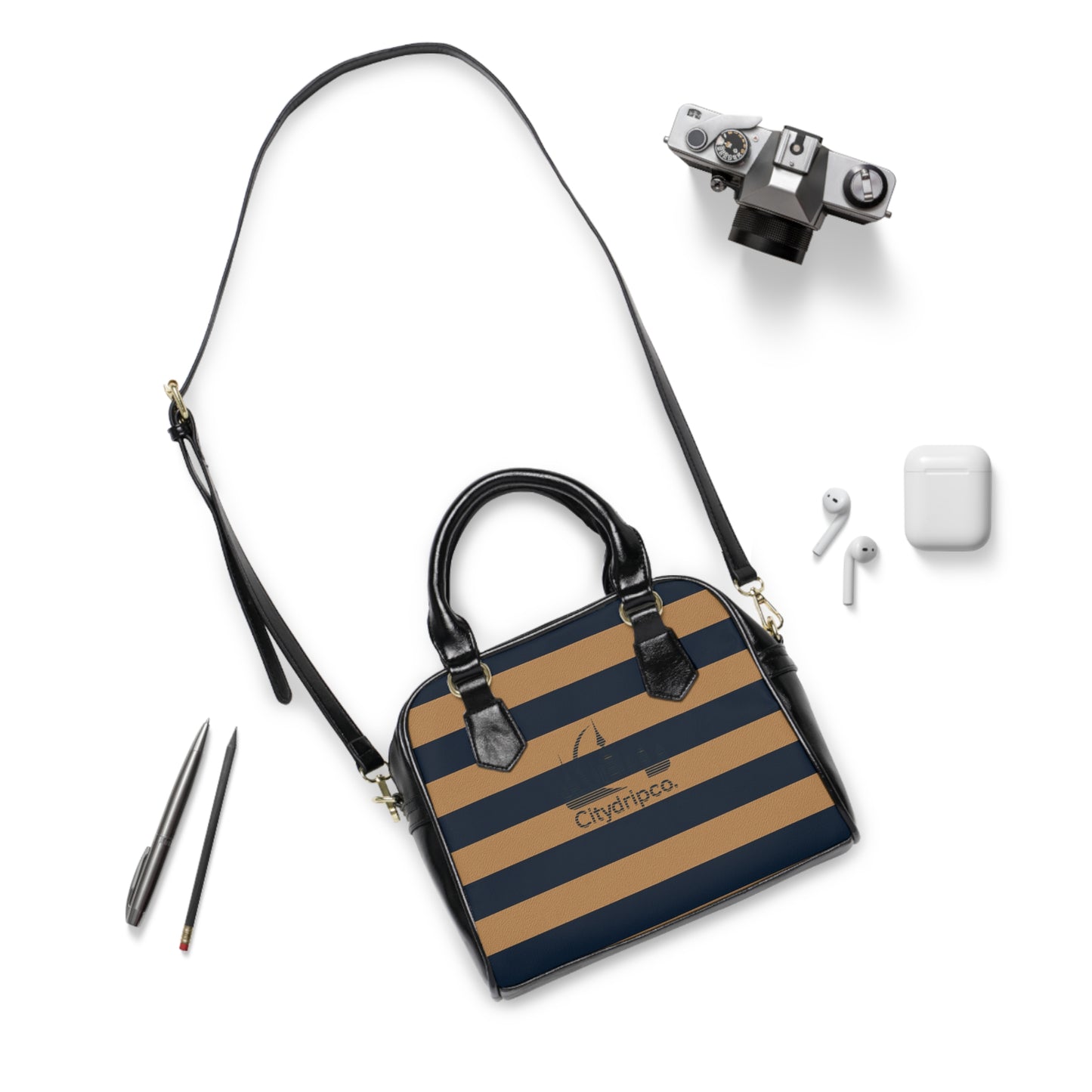 A Citydripco. Striped Shoulder Handbag - Chic Urban Tote for Daily Use, Perfect Gift for Travel, Shopping, or Everyday Style