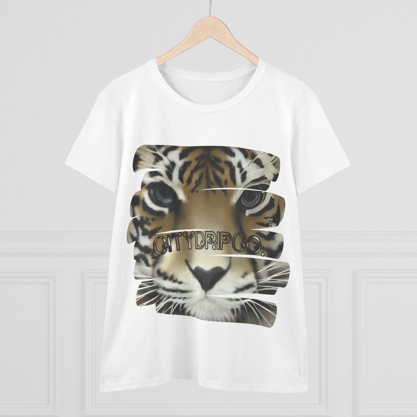 City Tiger Women's Midweight Cotton Tee - Cool Tiger Design for Everyday Wear