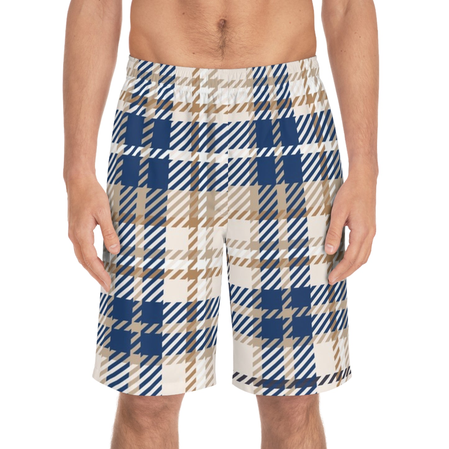 Plaidly Blue Men's Board Shorts for Beach and Summer Fun