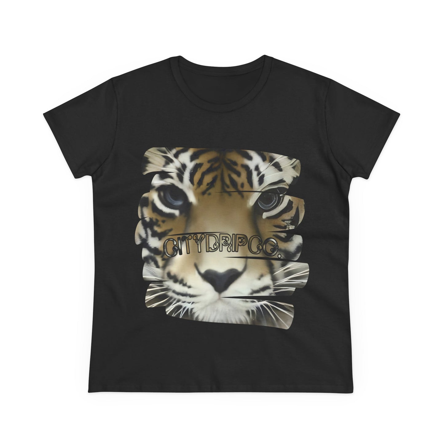 City Tiger Women's Midweight Cotton Tee - Cool Tiger Design for Everyday Wear