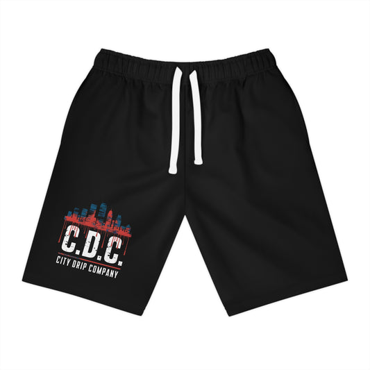 Citydripco. Red and Blue City Athletic Long Shorts - Stylish Black Sportswear for Active Lifestyles