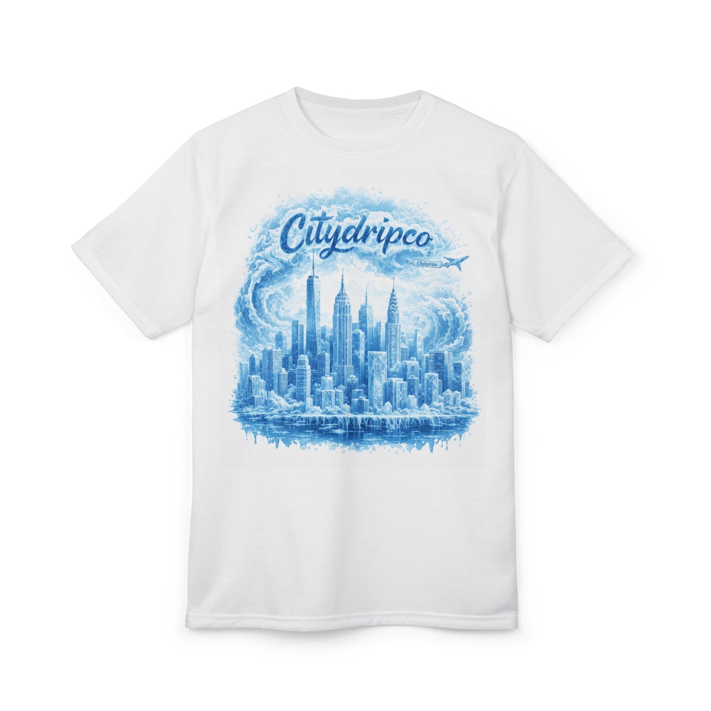 Cityscape Graphic Tee — "Citydripco" Blue Skyline T‑Shirt