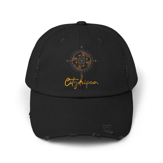Citydripco. Distressed Compass Cap with Vintage Compass Design, Trendy Hat, Fashion Accessory, Gift for Adventurers, Casual Wear, Summer Essential