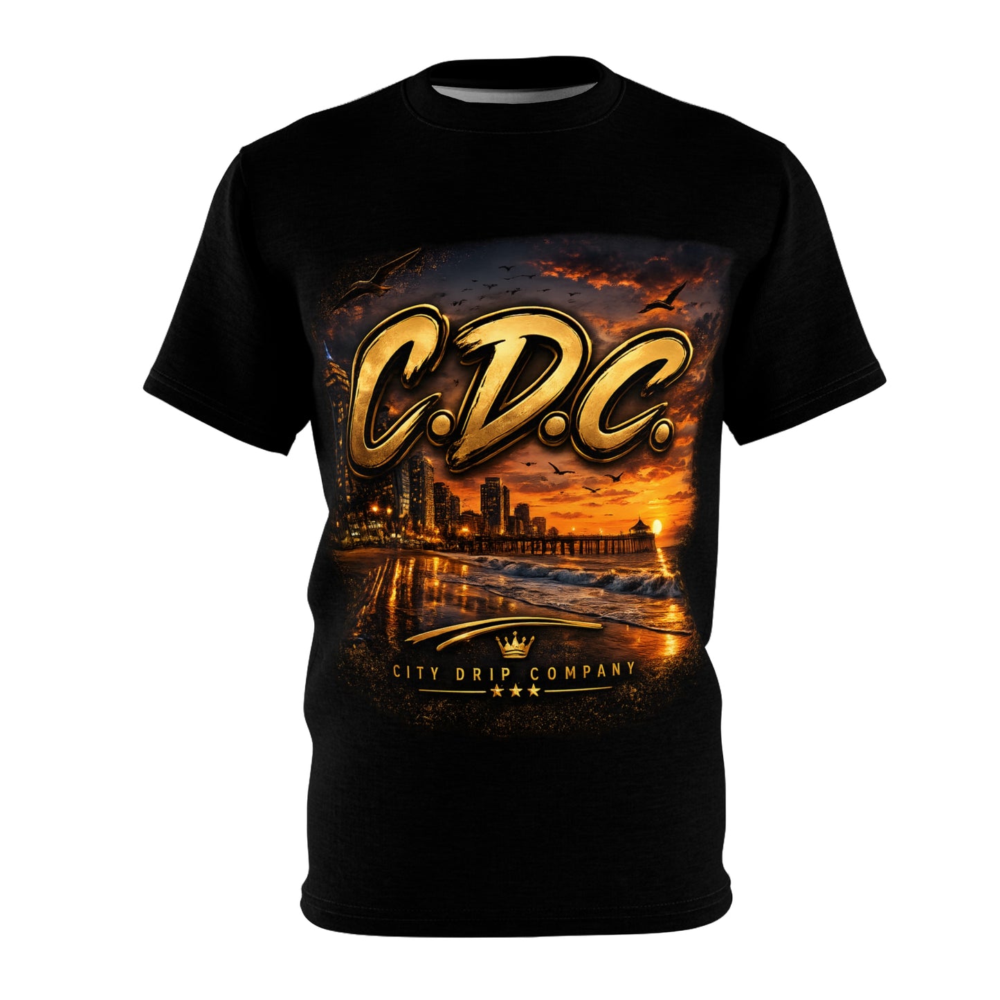 A C.D.C. Skyline Cityscape Tee — City Drip Company Sunset Graphic T-Shirt