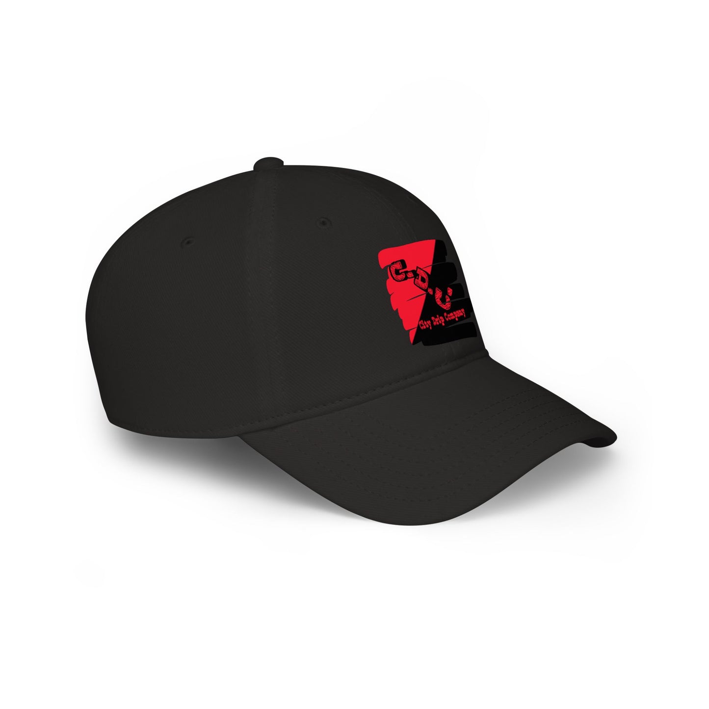 Low Profile Baseball Cap with Red & Black Gear Logo — Retro Industrial Dad Hat