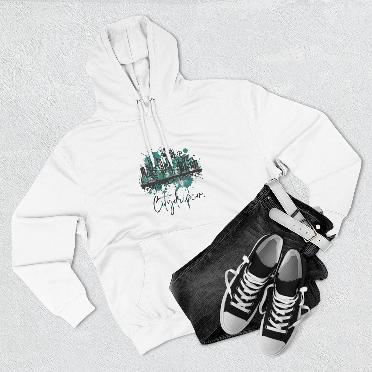 Citydripco. Splash City Fleece Hoodie, Urban Hoodie, Cozy Sweatshirt, Cityscape Apparel, Trendy Gift, Casual Wear for All Occasions