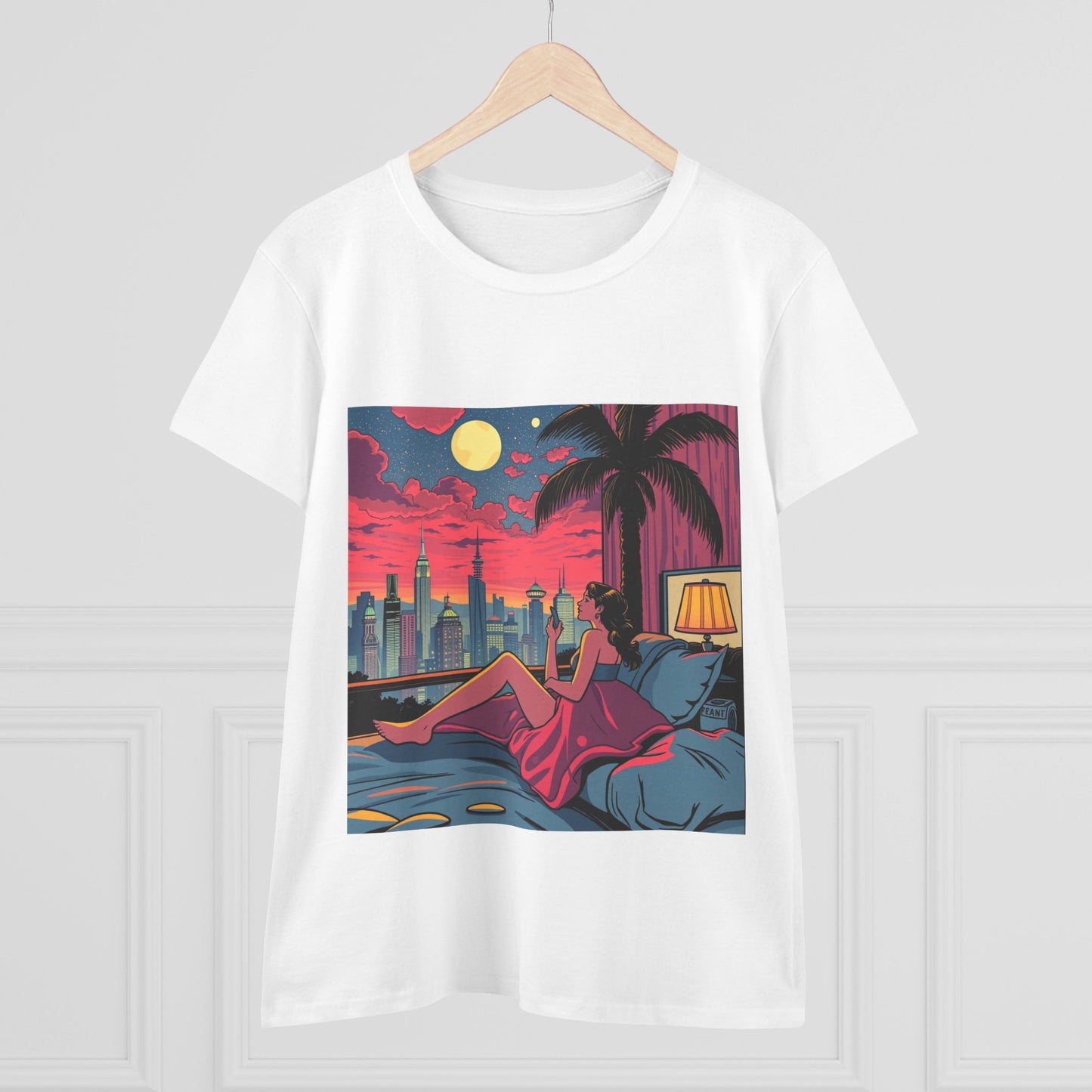 Retro Sunset Cityscape Women's Cotton Tee