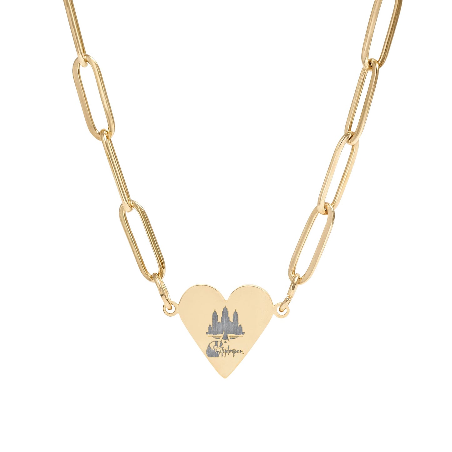 Citydripco. Paperclip Heart Necklace — Engravable Heart Pendant Chain (Gold or Silver)