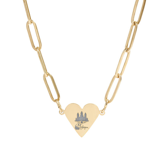 Citydripco. Paperclip Heart Necklace — Engravable Heart Pendant Chain (Gold or Silver)