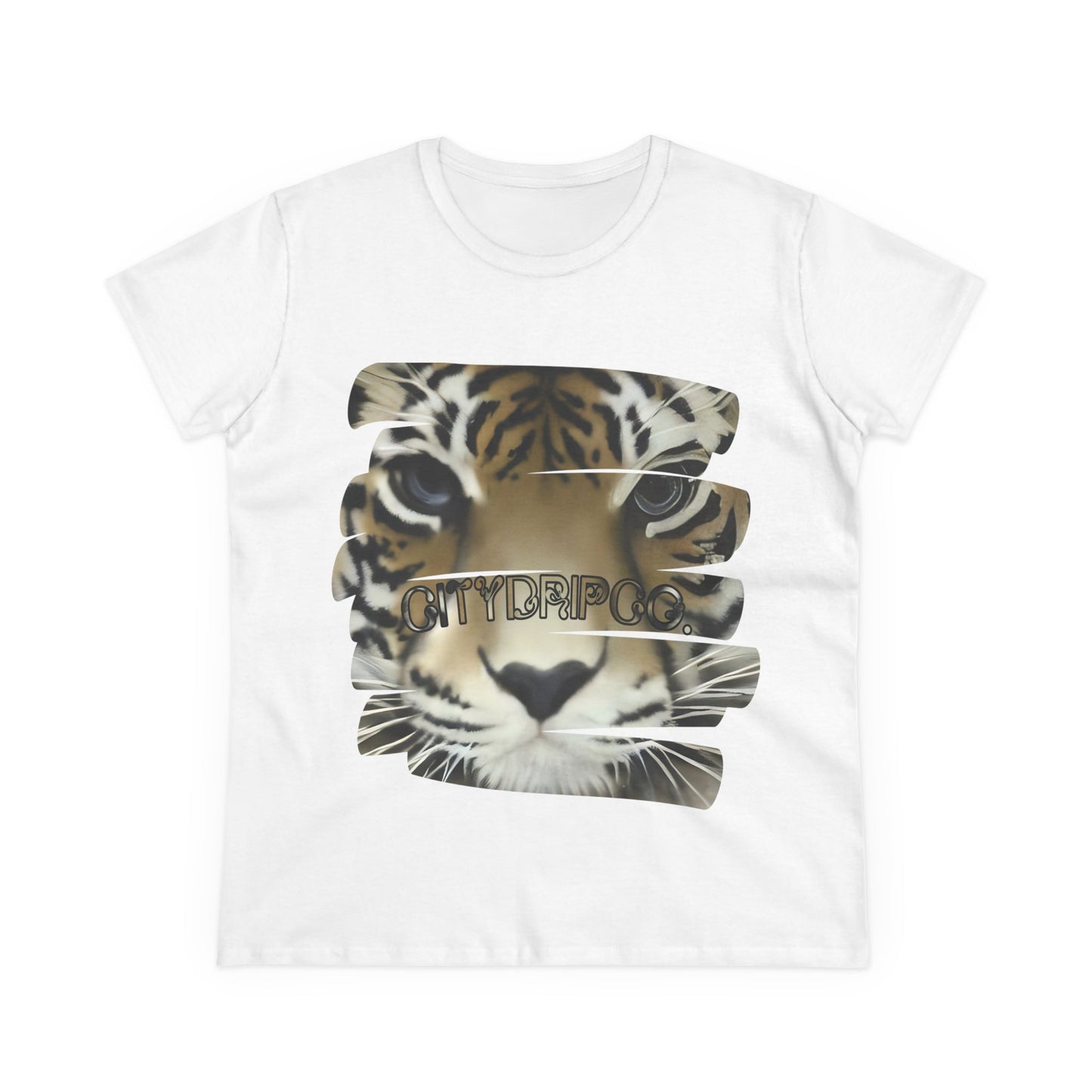 City Tiger Women's Midweight Cotton Tee - Cool Tiger Design for Everyday Wear
