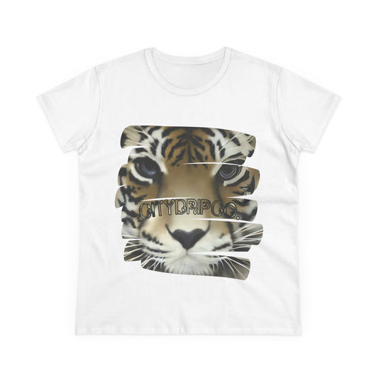 City Tiger Women's Midweight Cotton Tee - Cool Tiger Design for Everyday Wear