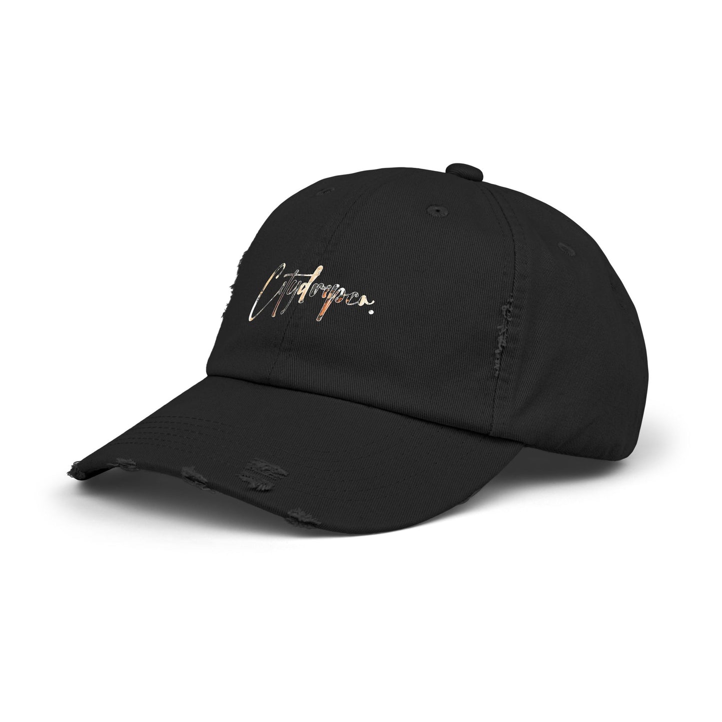 Citydripco. Uptown Urban Cityscape cursive Script Distressed Cap - Stylish Unisex Hat, Casual Fashion, Gift for Him or Her, Everyday Wear, Outdoor Adventures