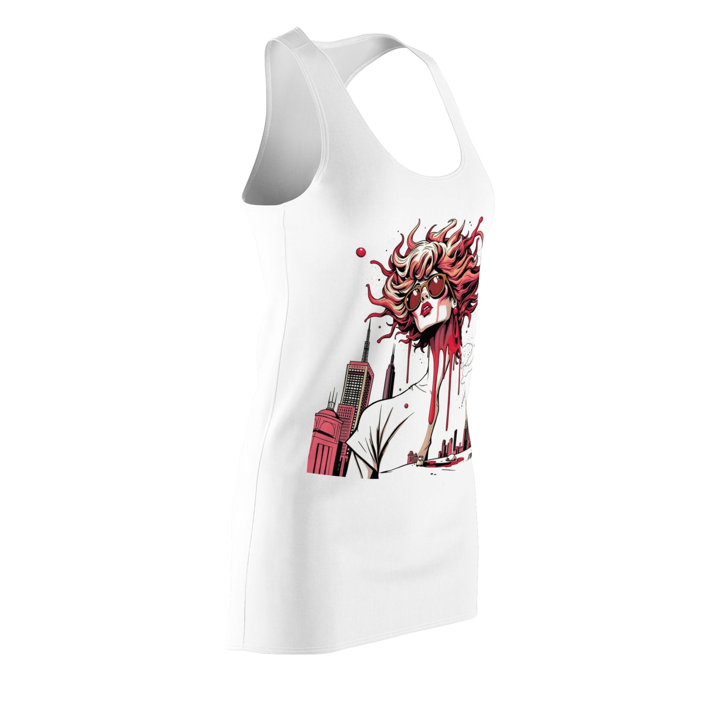 Red Drip Chic Women's Racerback Dress - Retro Street Art Design