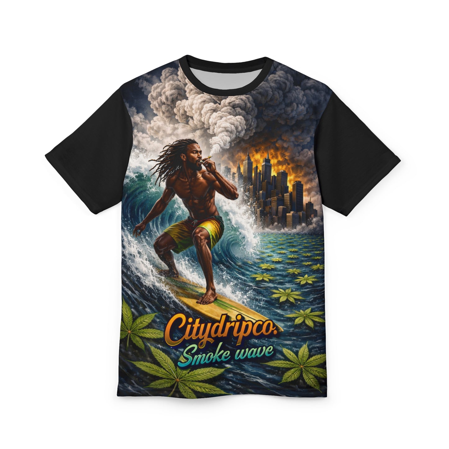Surfing Smokecity Tee — "Citydripco Smoke Wave" Graphic Shirt