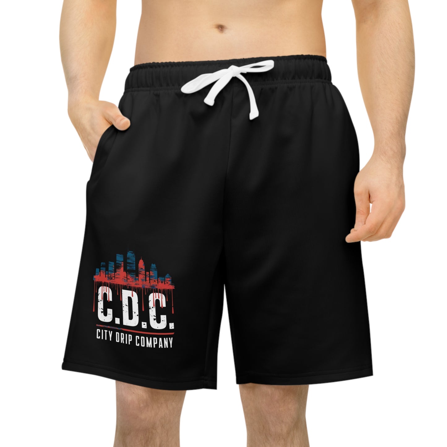 Citydripco. Red and Blue City Athletic Long Shorts - Stylish Black Sportswear for Active Lifestyles