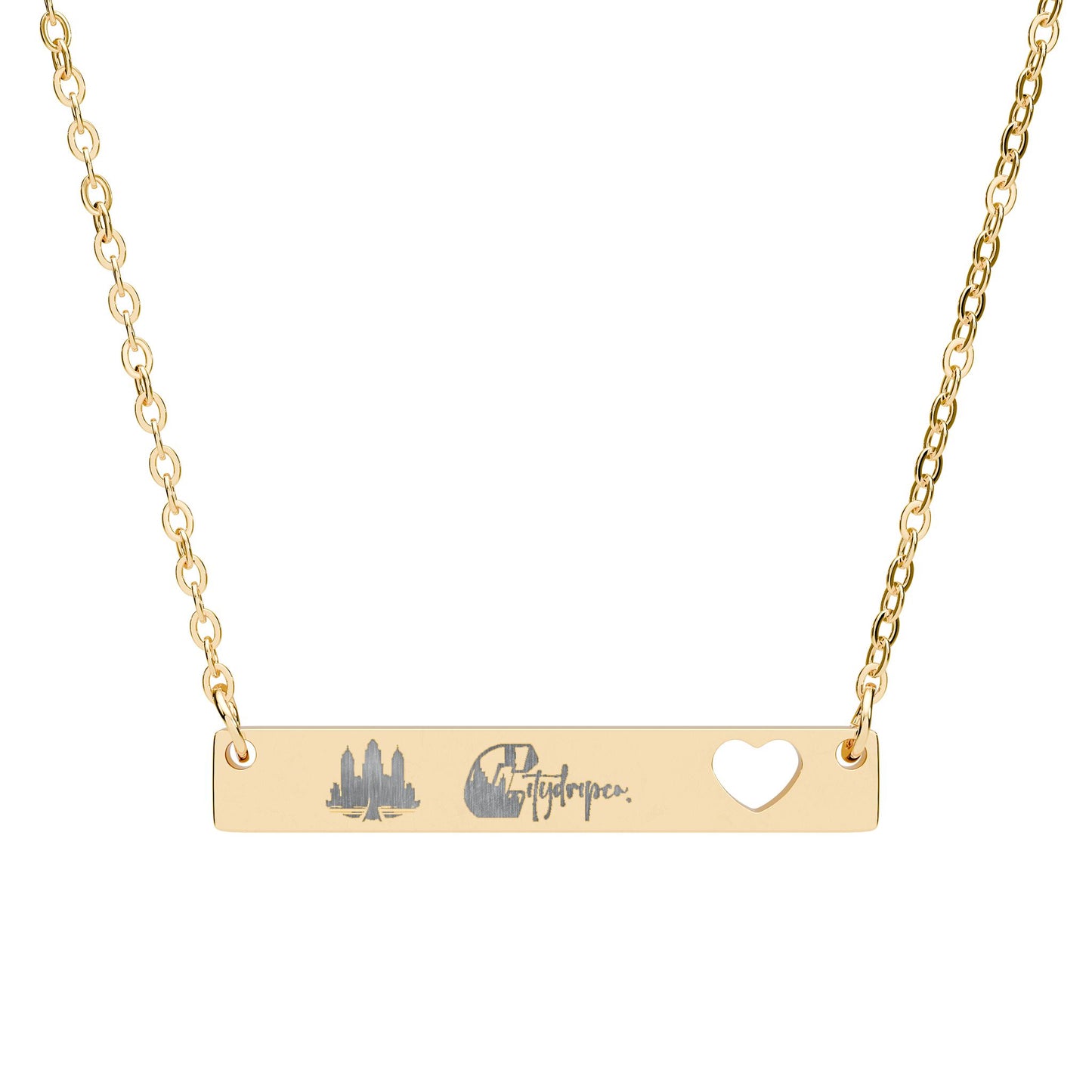 Citydripco. Cutout Heart Bar Necklace — Engravable Heart Cut-Out Bar Pendant