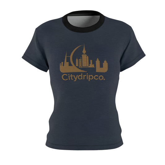 A Citydripco. Blue and Tan Tee, Women's Casual Wear, Graphic T-Shirt, Gift for Urban Lovers, Fashion for City Explorers